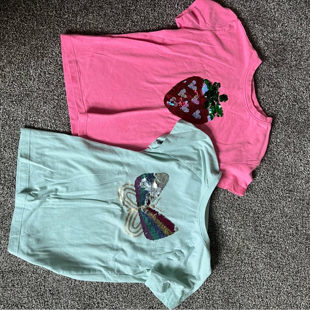 Cat & Jack Girls Two-Pack Sequin Strawberry & Butterfly Tees - Pink & Light Aqua